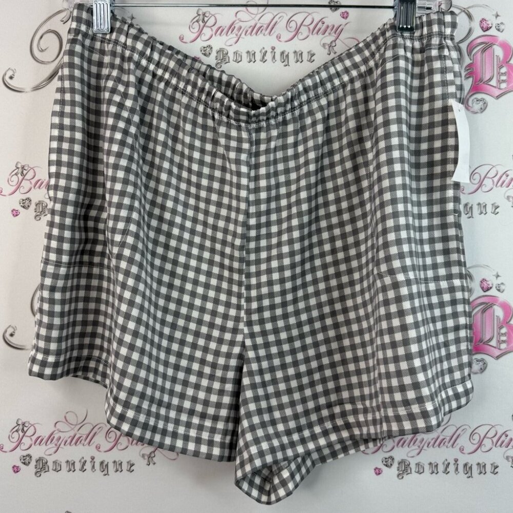 40 winks shorts plaid grey white stripes comfy Gingham Patterned Women's Shorts